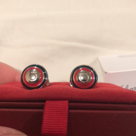 NWT Ferragamo red/black/silver cuff links - Picture 2 of 6